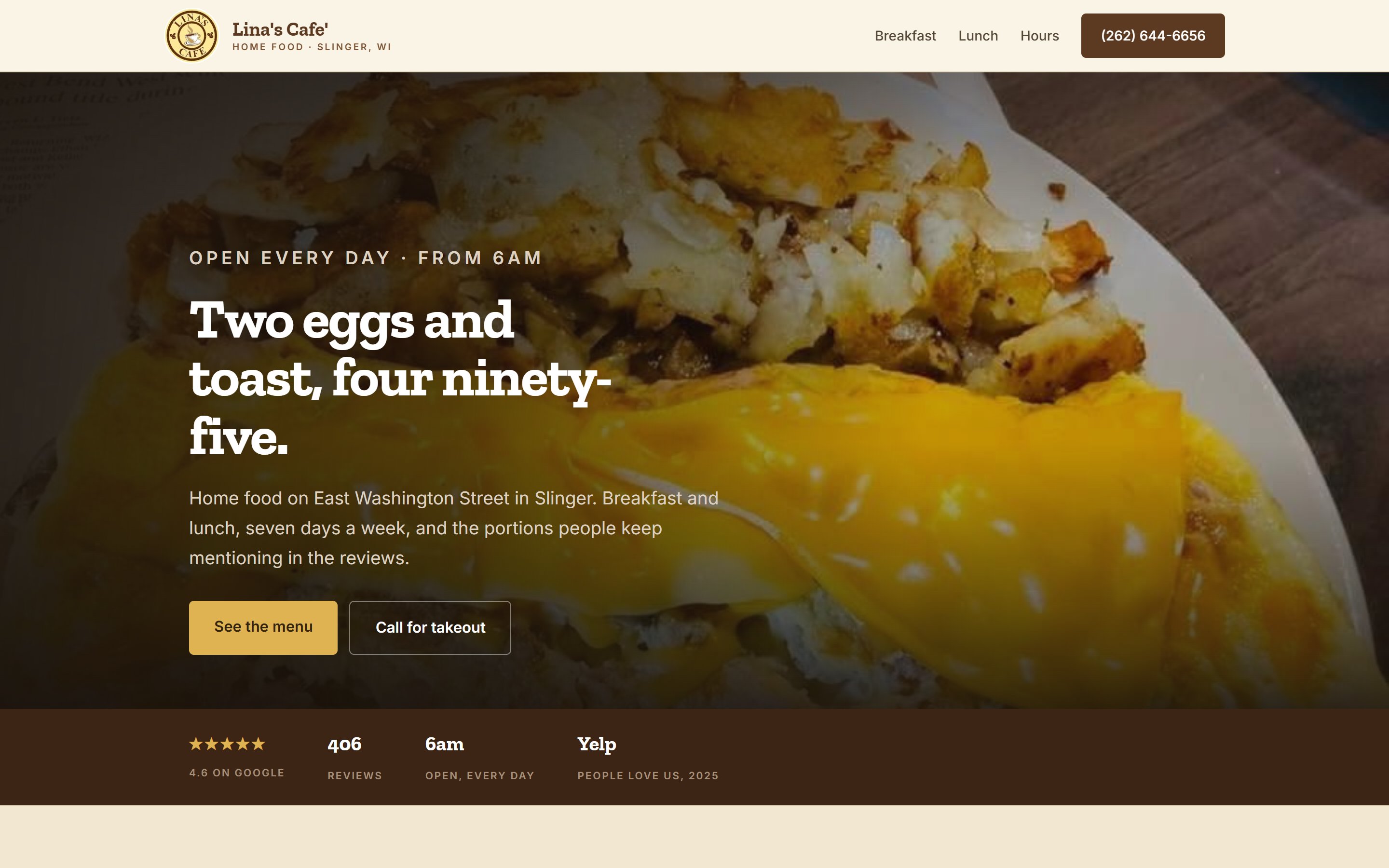 Design preview of the Lina's Cafe website